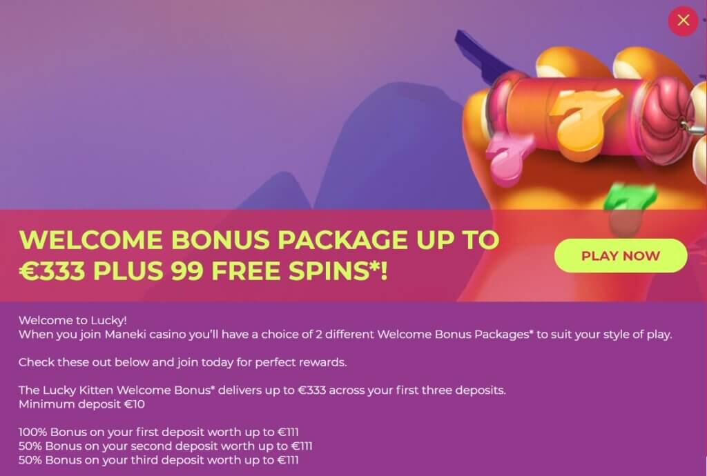 Maneki Casino welcome bonus