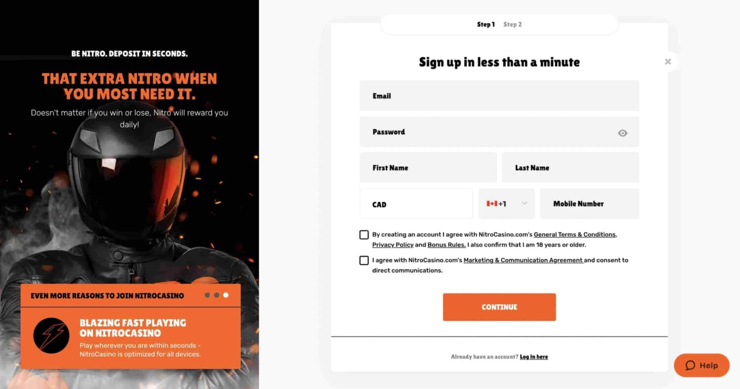 nitro casino registration