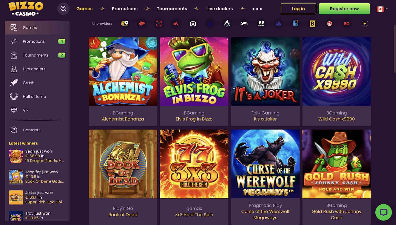 bizzo casino games