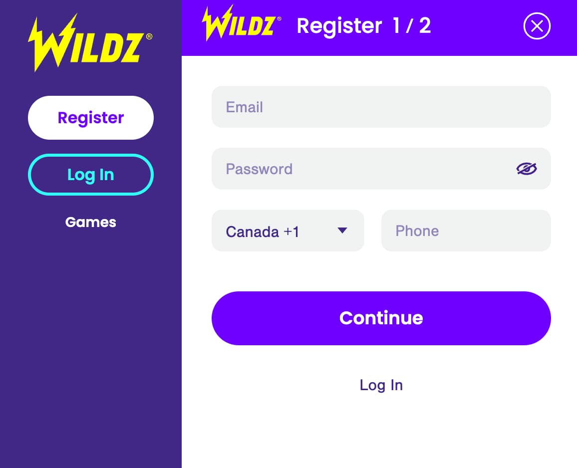 wildz casino sign up