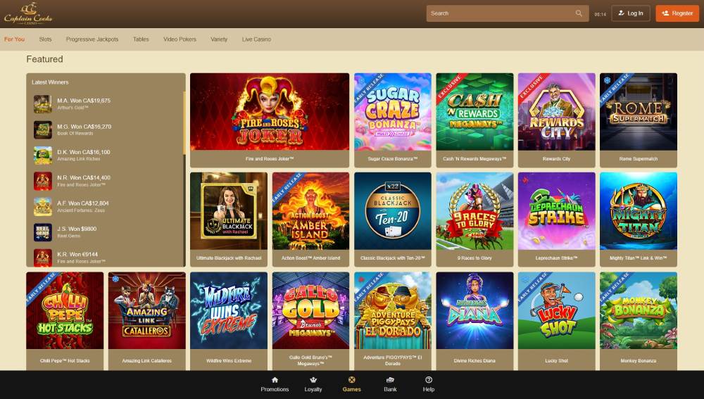 Captain Cooks Casino Slot Games