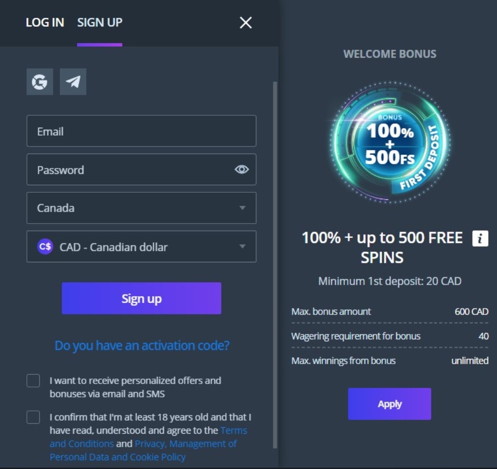 Jet Casino Sign up Process