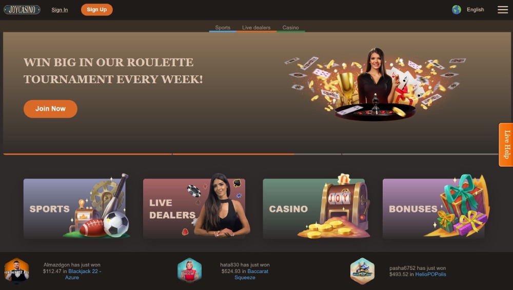 Joy Casino Main Page