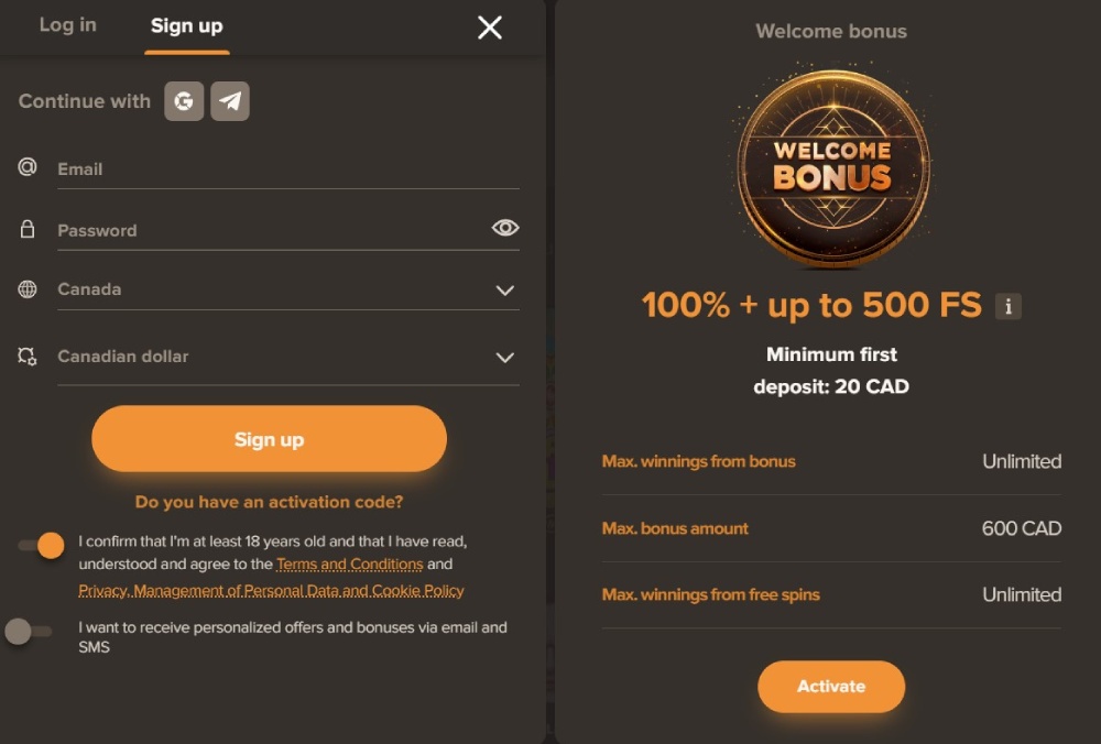 Sol Casino Sign up Process