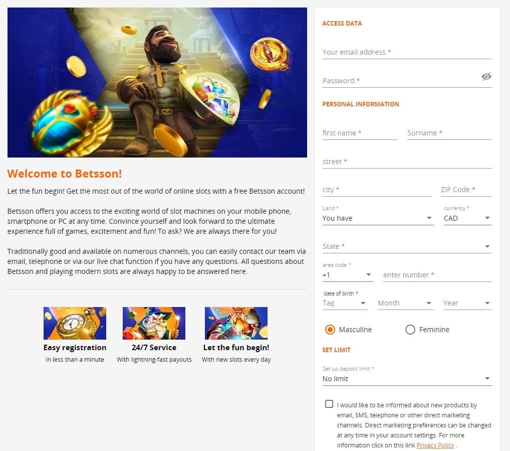 betsson casino registration ca