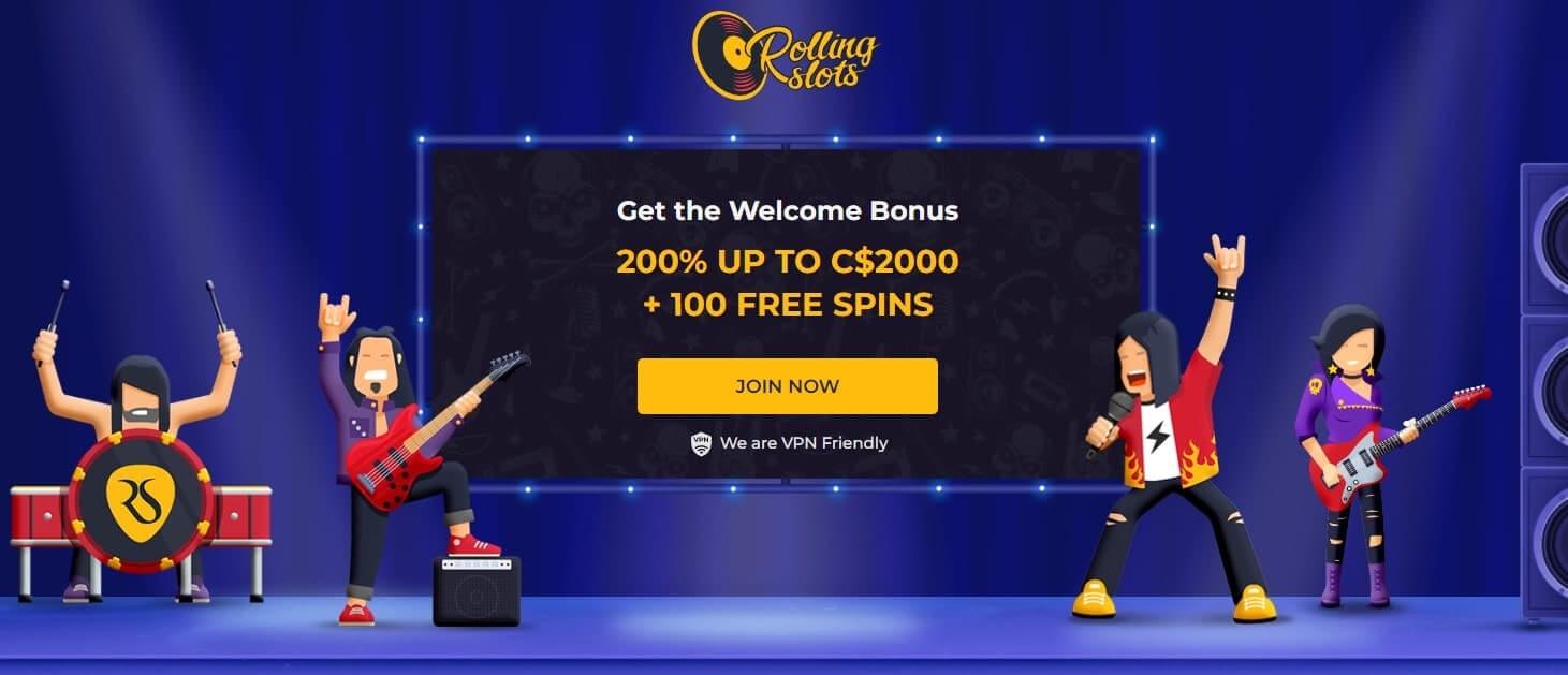rolling slots casino welcome bonus