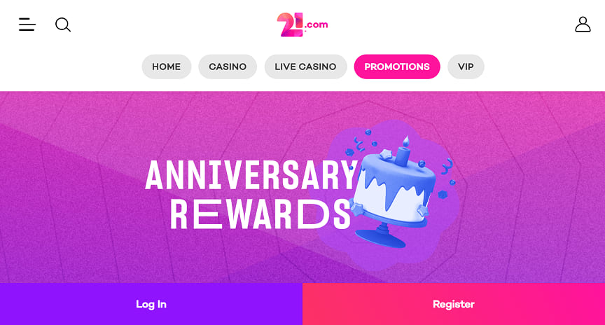 21.com casino rewards