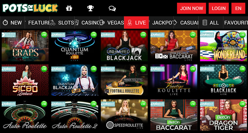 pots of luck live casino