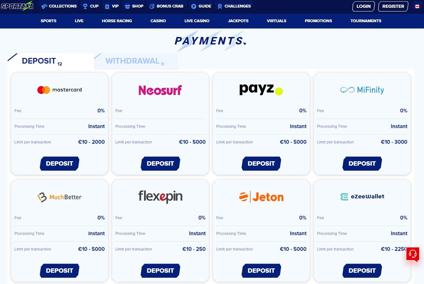 sportaza payment methods
