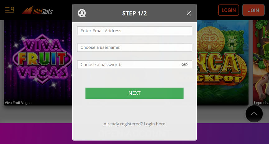 wildslots register