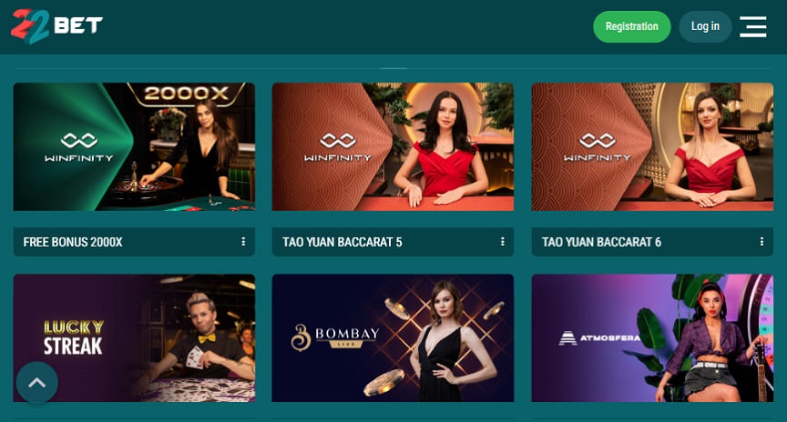 22bet live casino