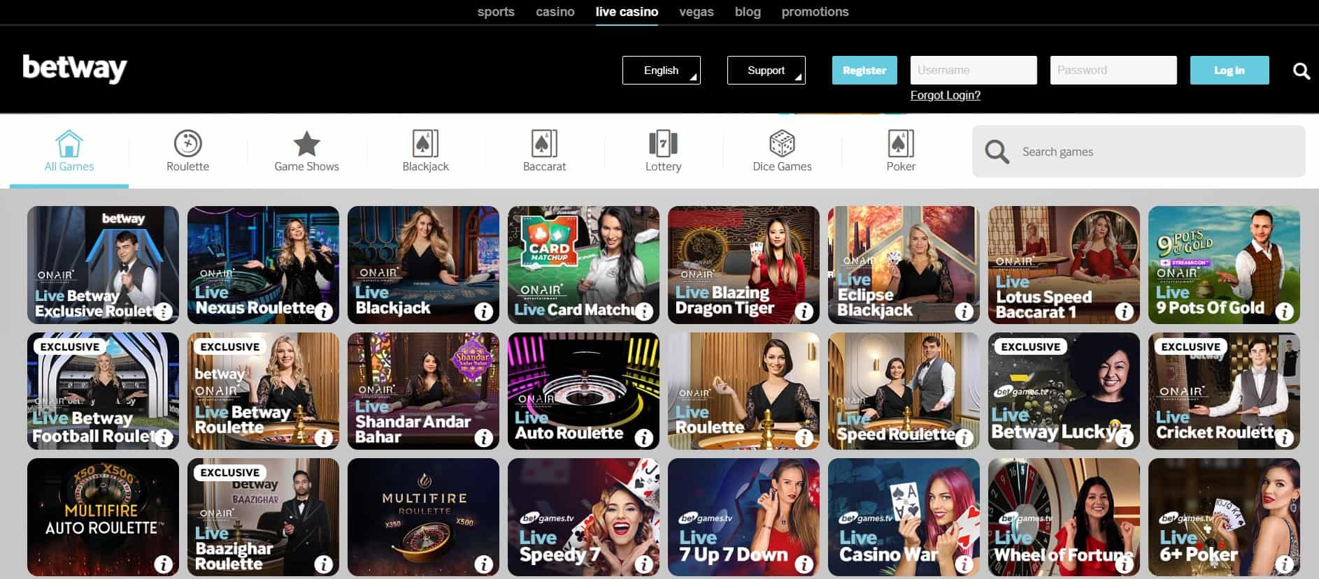 betway live casino