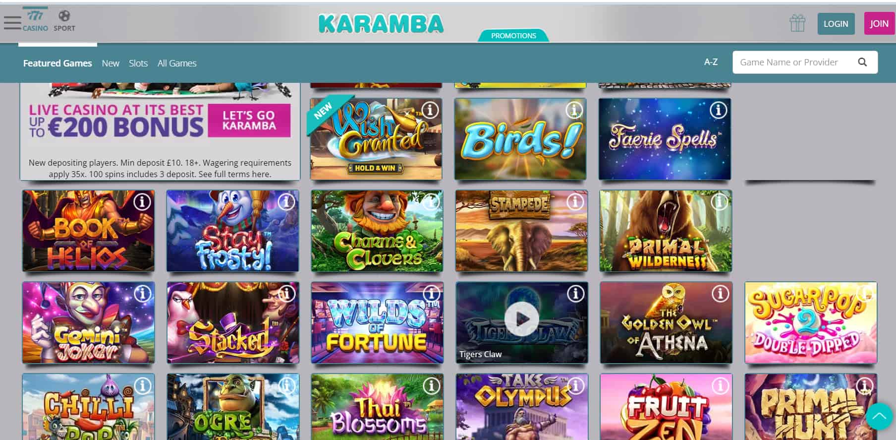 karamba casino jeux sélectionnés
