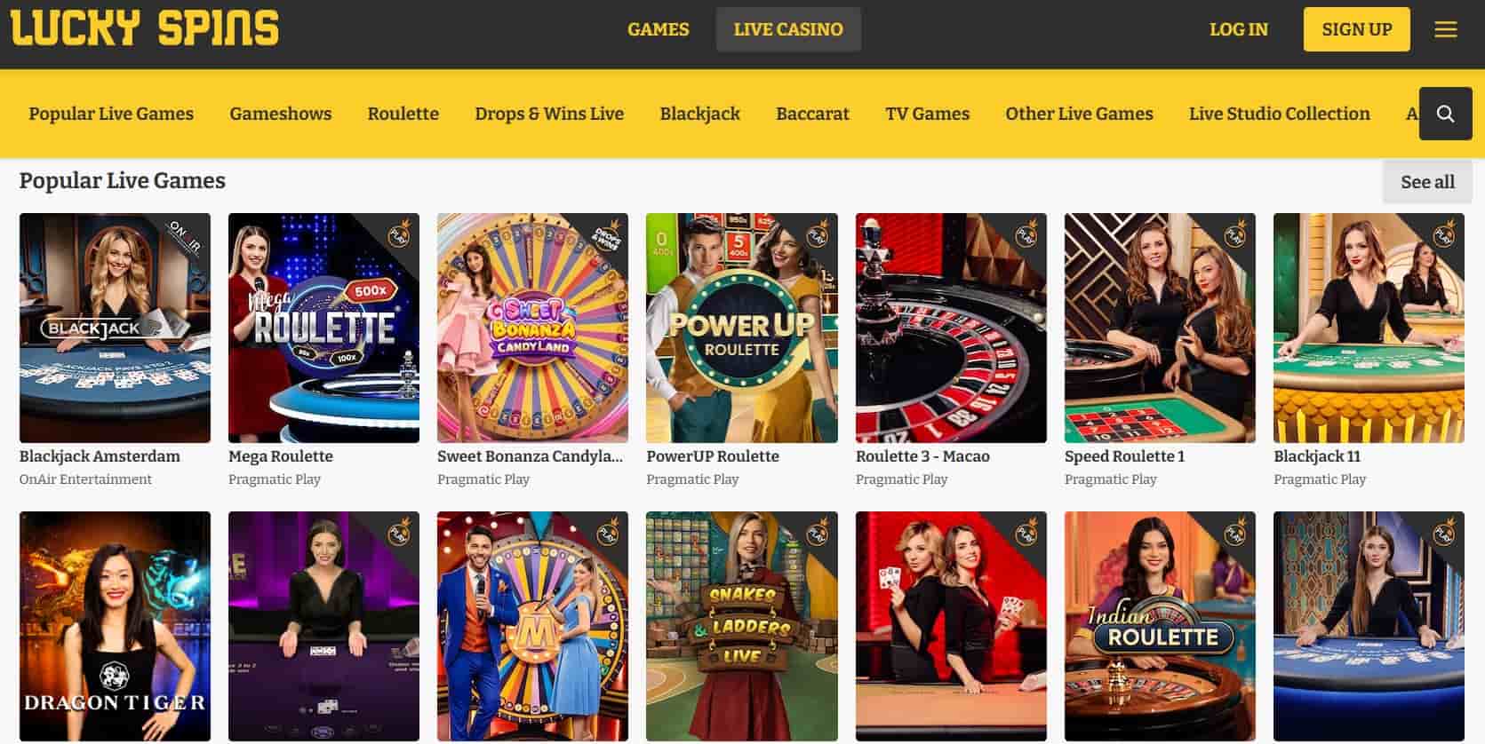 lucky spins live casino