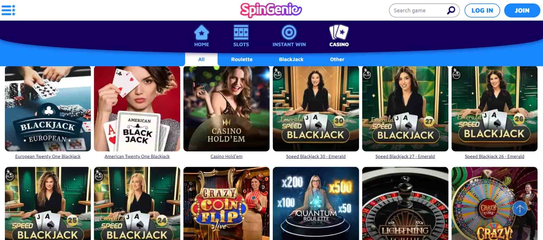 spin genie live casino