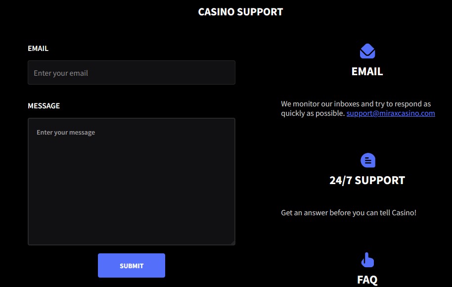 mirax casino support