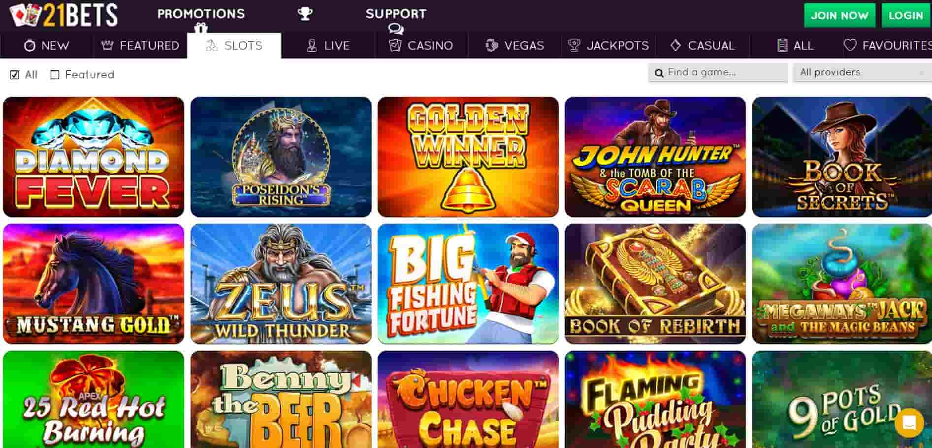 21 bets casino slots