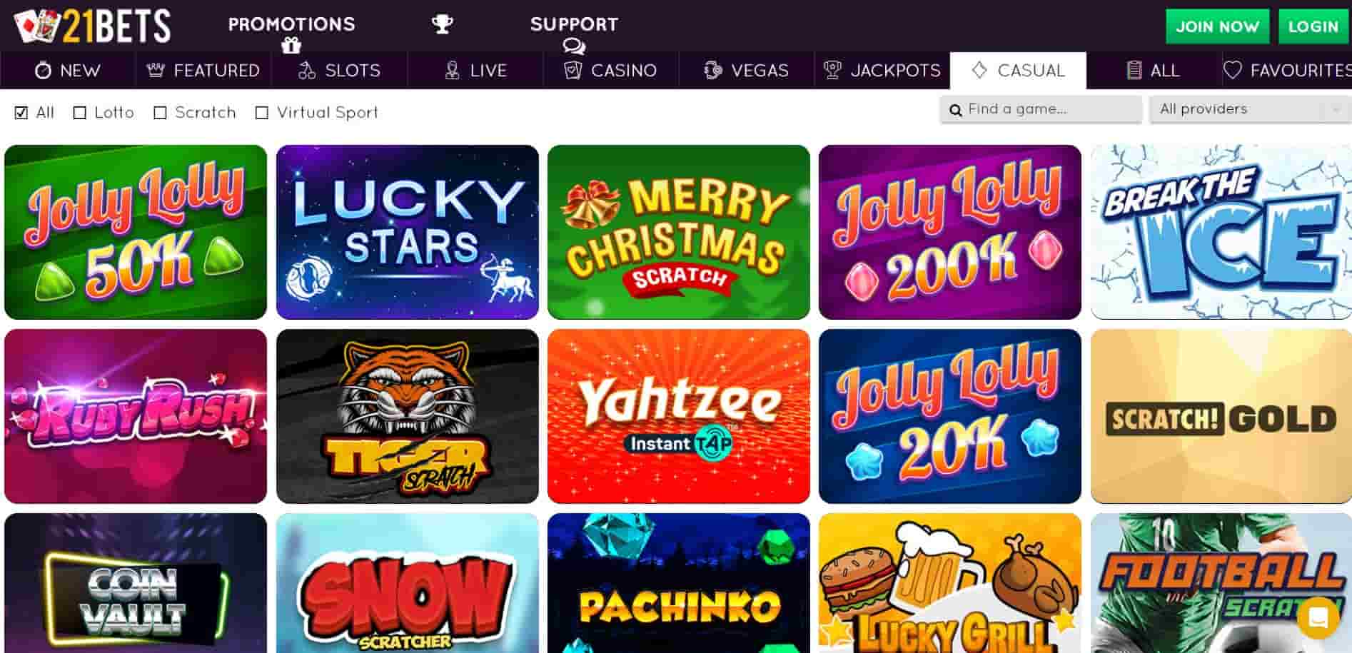 21 bets live casino casual games