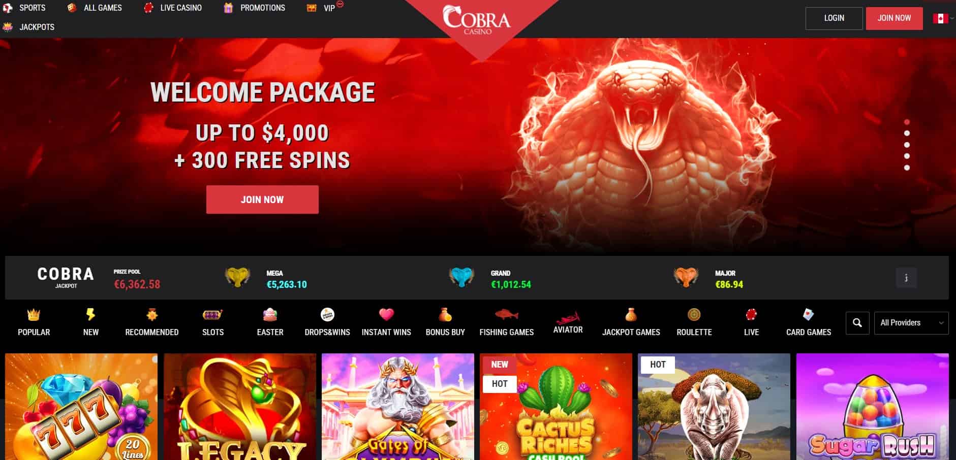 cobra casino main page