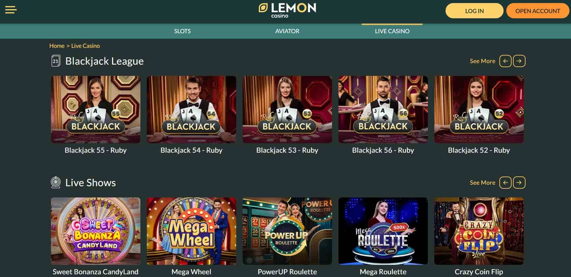 lemon live casino