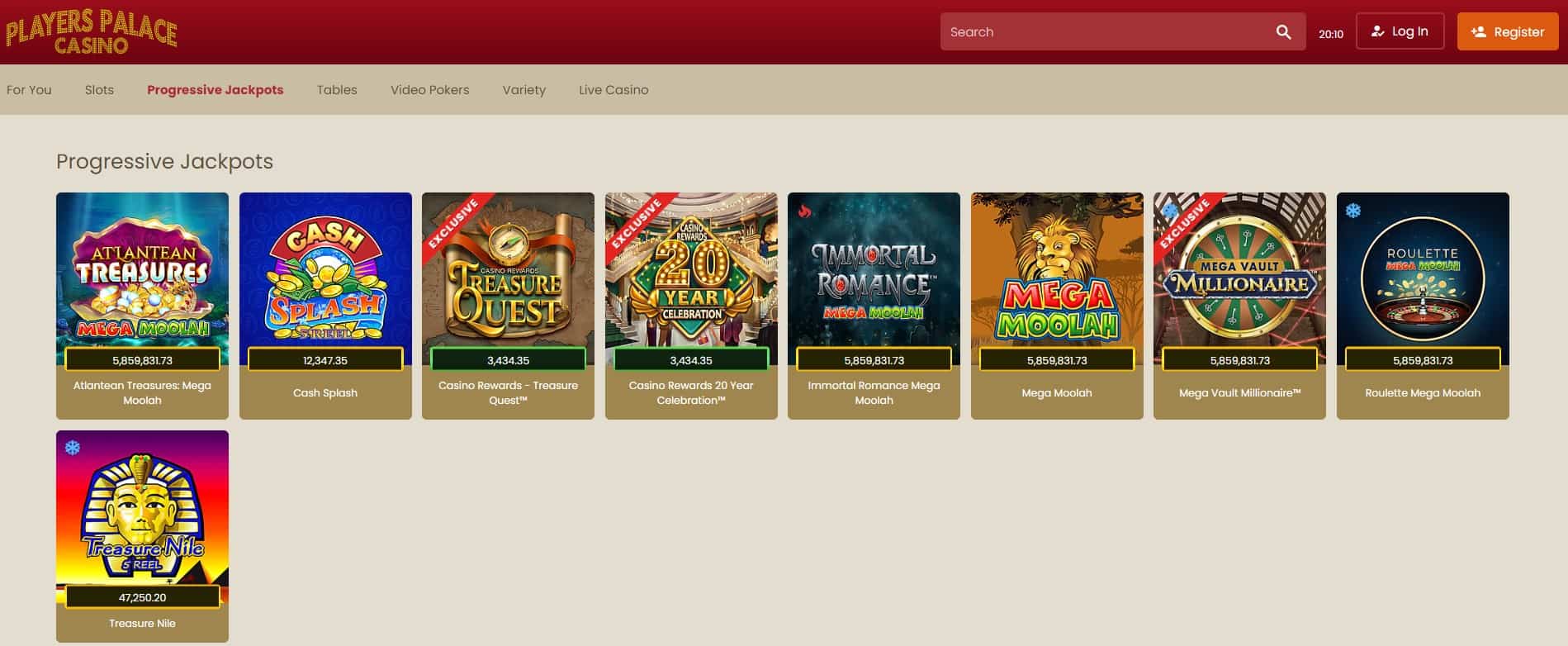 players palace casino progressive jackpots