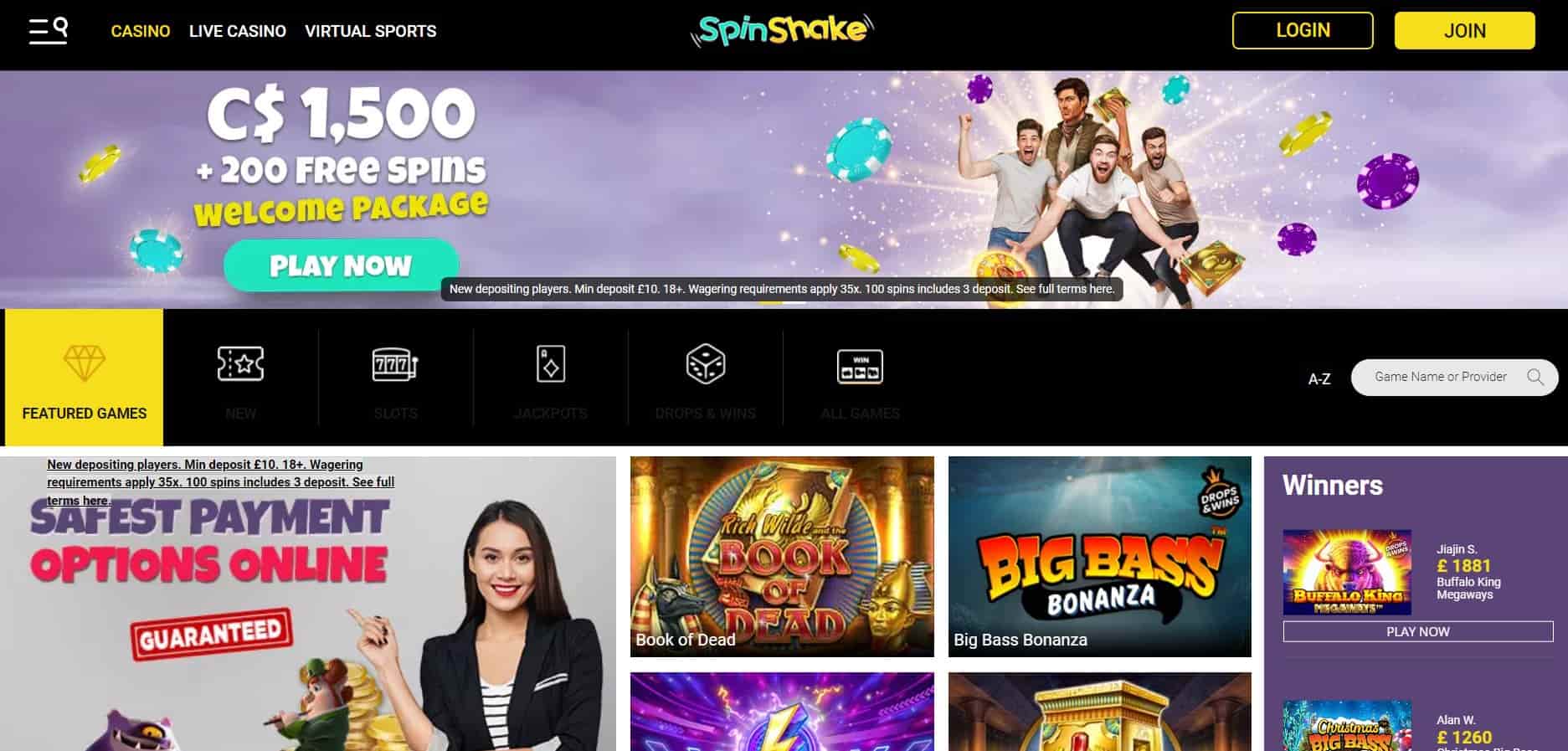 spin shake casino main page