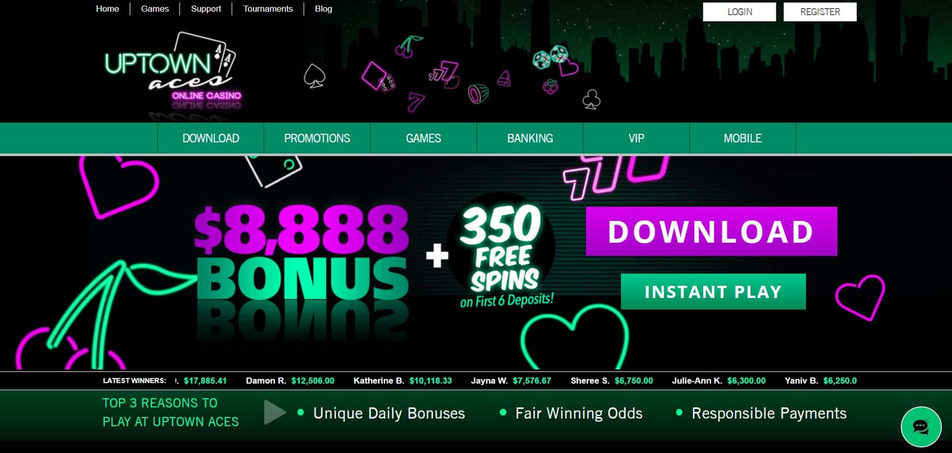 uptown aces casino main page