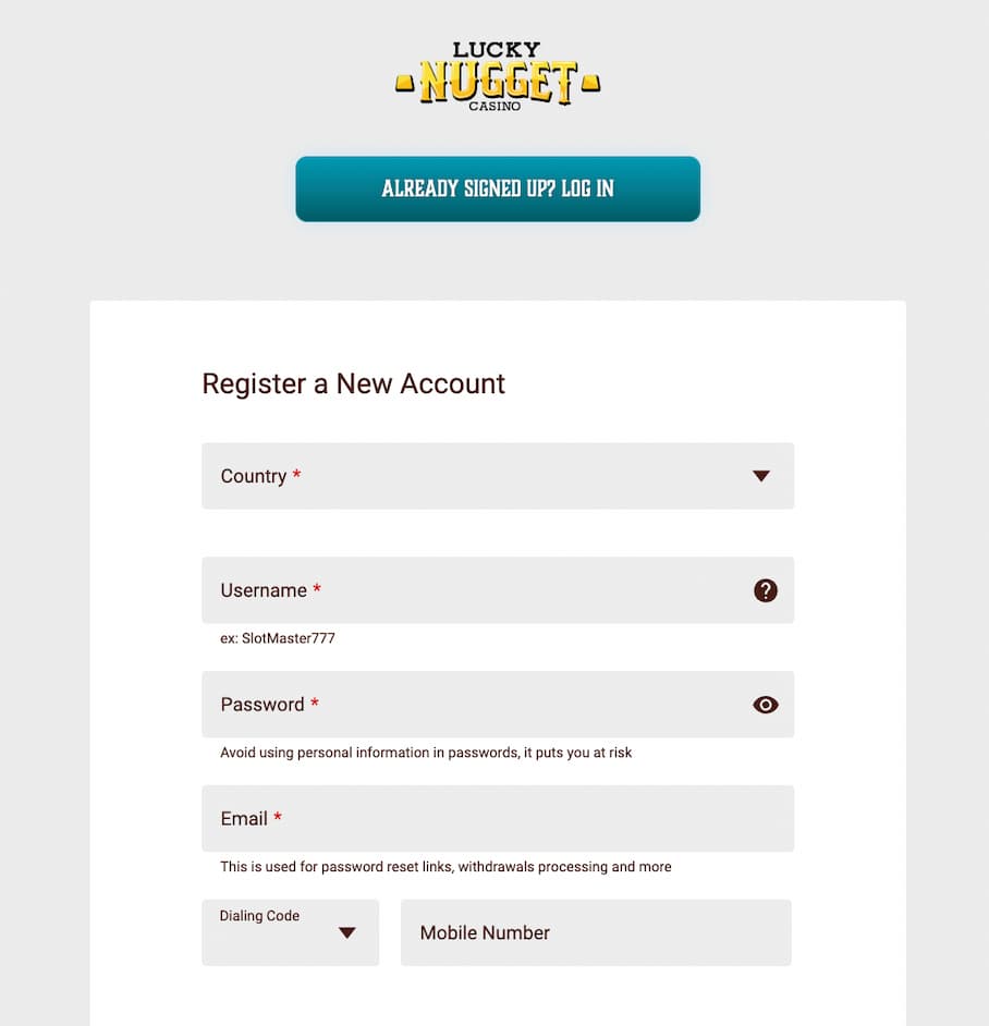 lucky nugget casino sign up