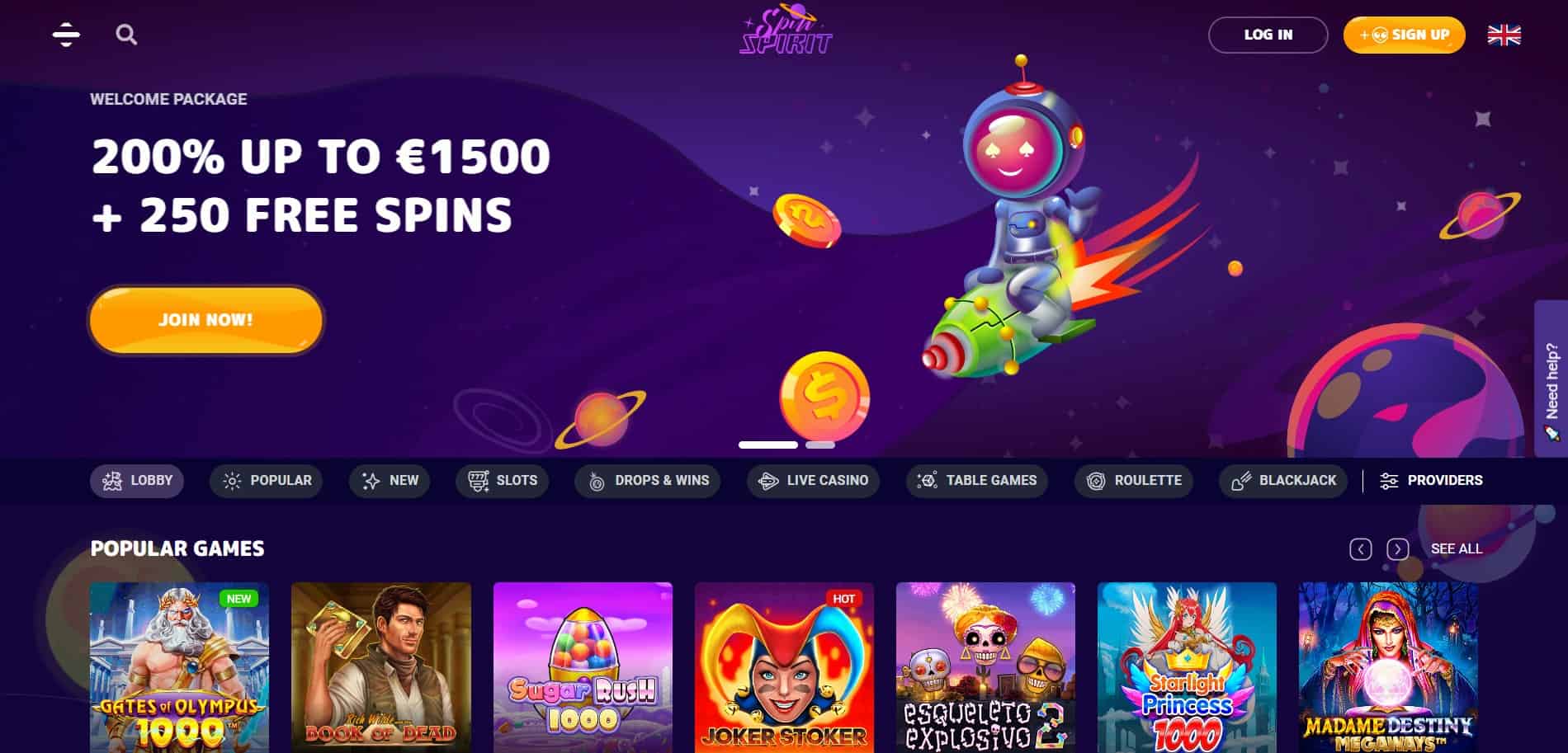 spin spirit casino main page