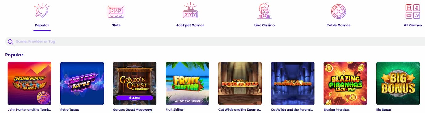 wildz casino games variety