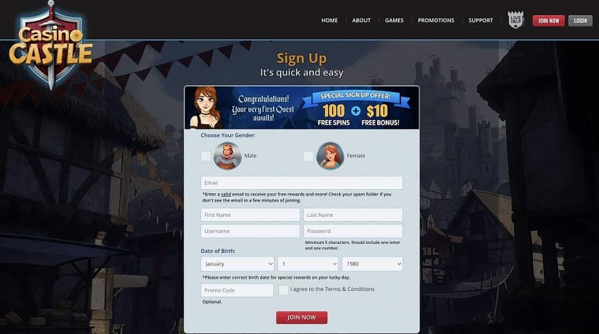 casino castle registration