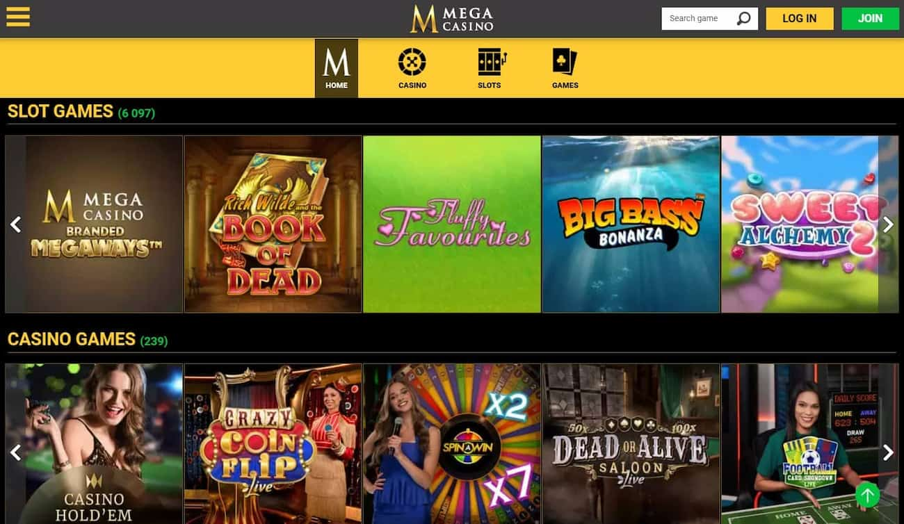 mega casino games