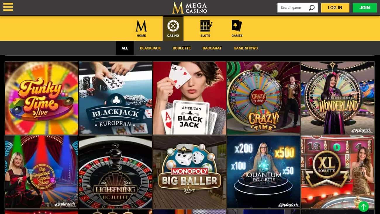 mega live casino