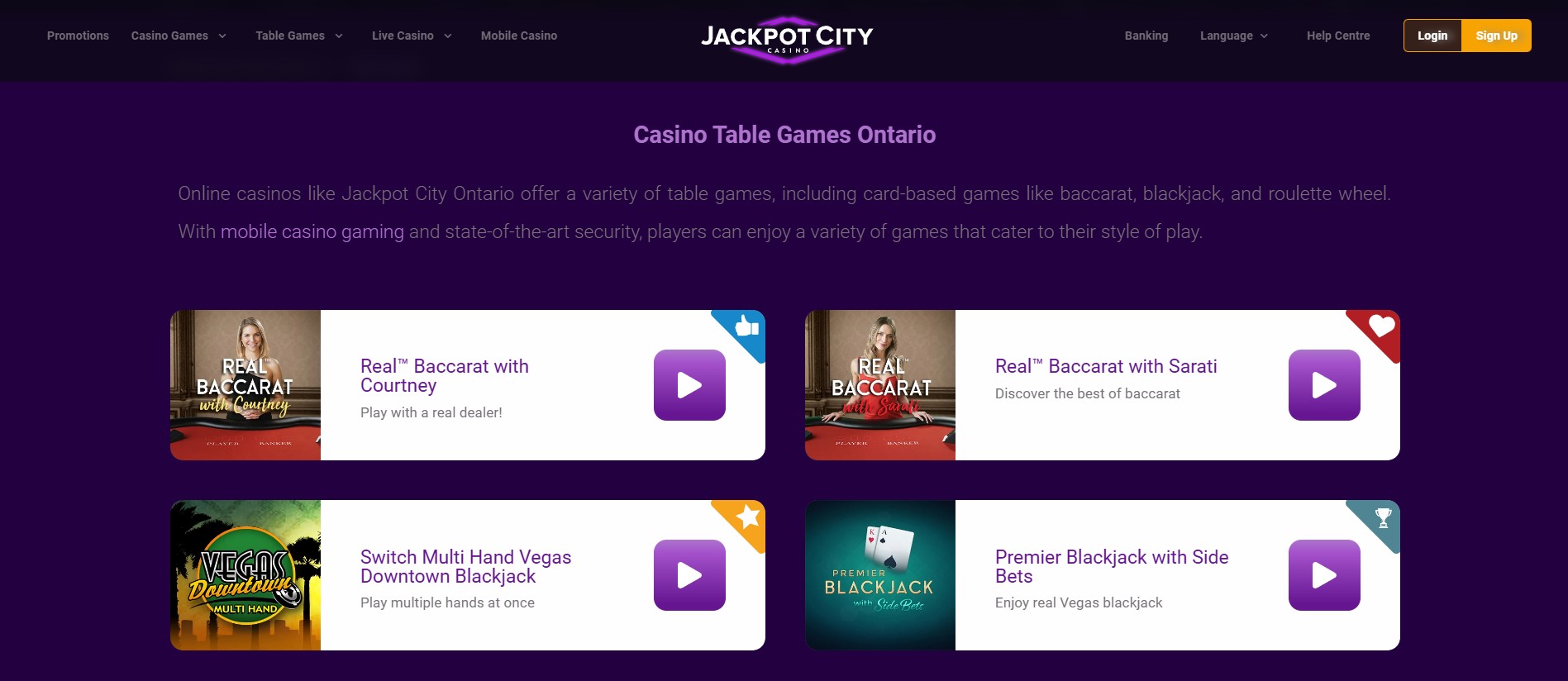 jackpot city ontario table games