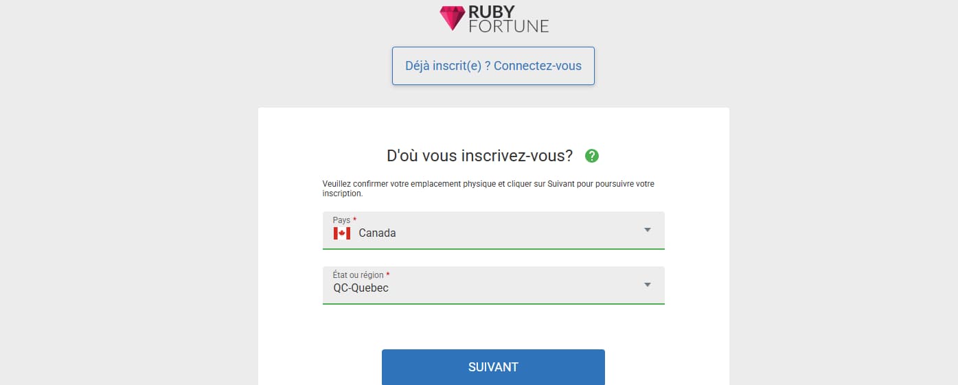 création de compte ruby fortune