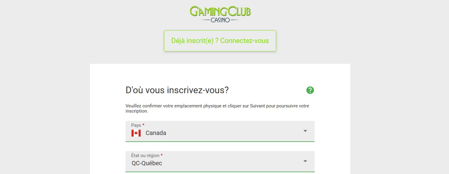 gaming club casino inscription