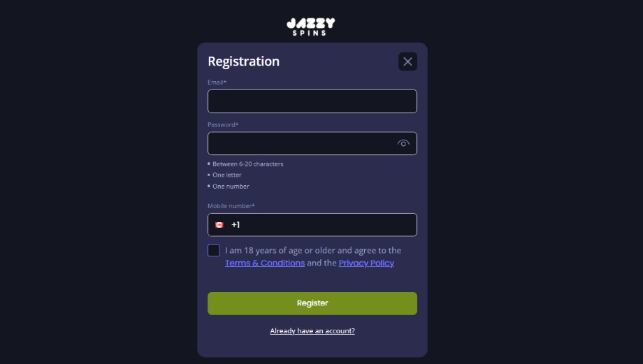 jazzy spins casino registration