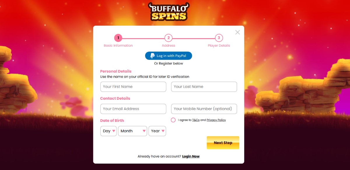 buffalo spins casino registration