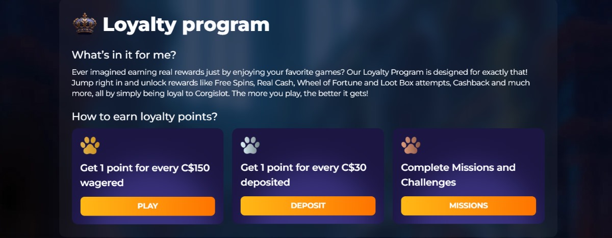 corgi slot casino loyalty program