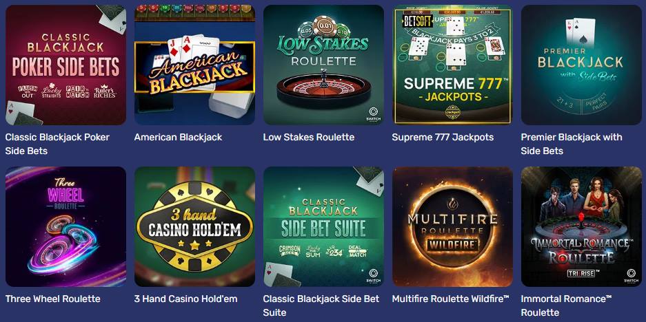 galacticwins casino table games