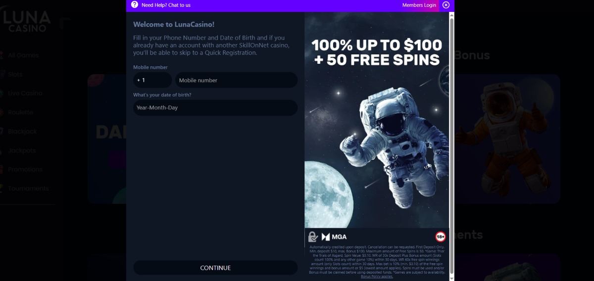 luna casino registration