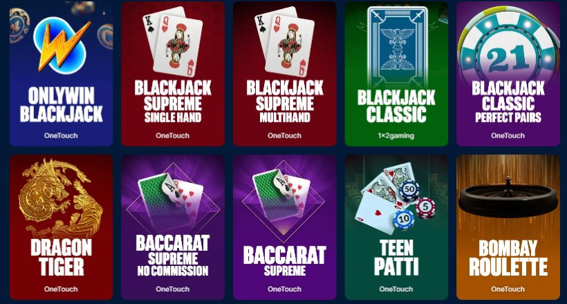 onlywin casino table games