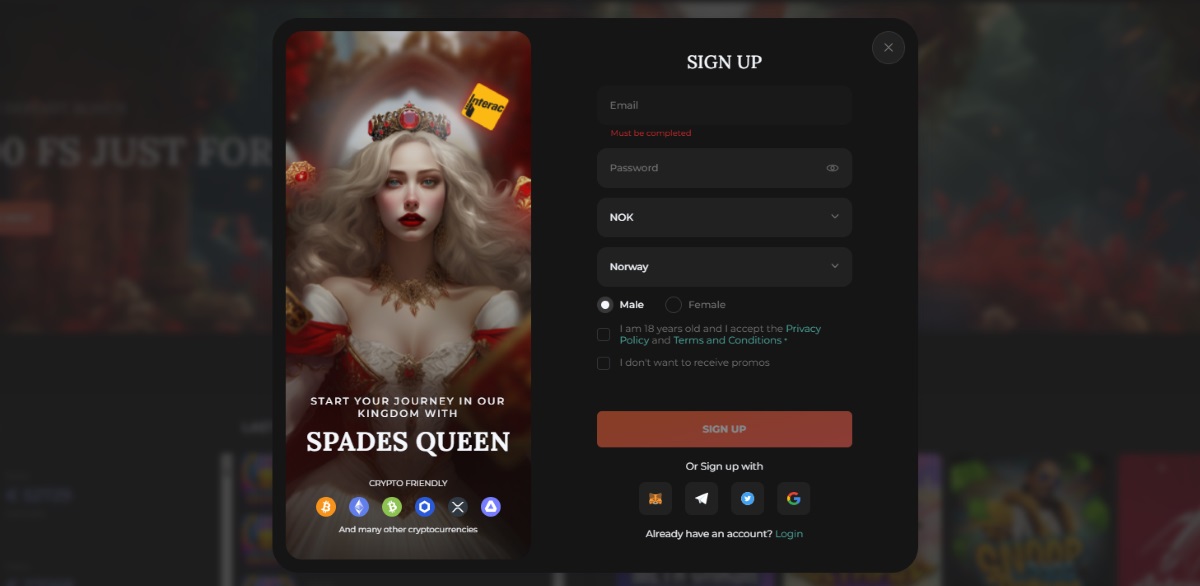 spadesqueen casino registration
