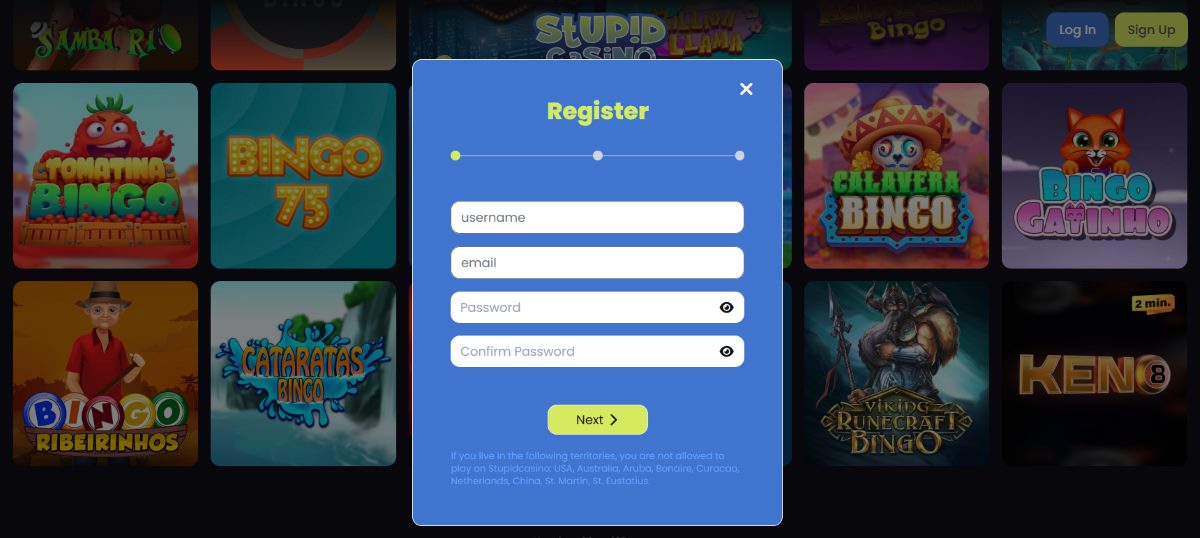 stupid casino registration