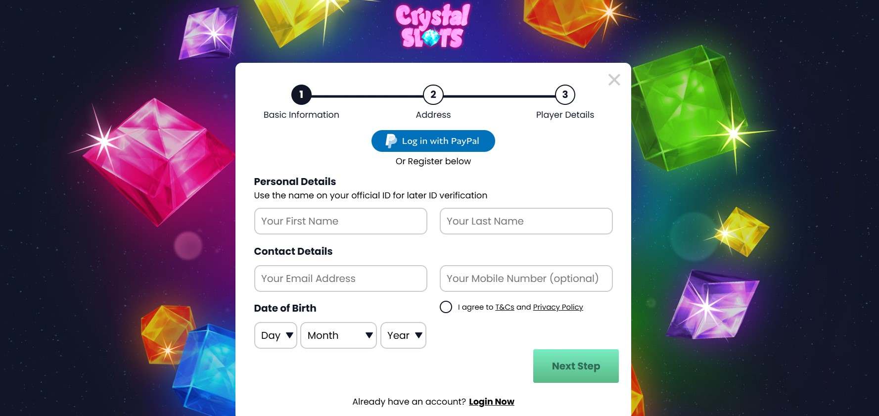 crystalslots casino inscription