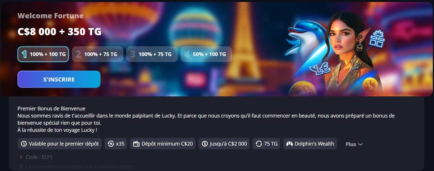 luckyelf casino bonus de bienvenue