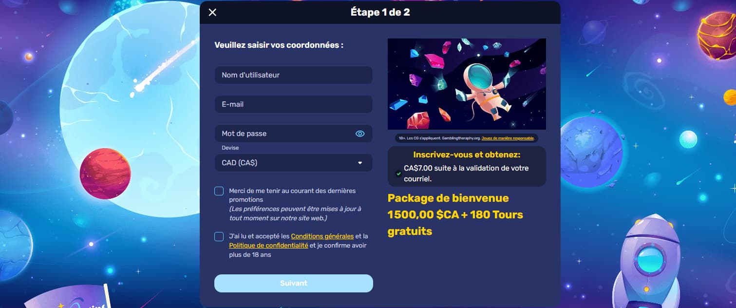premiers pas sur Galactic Wins