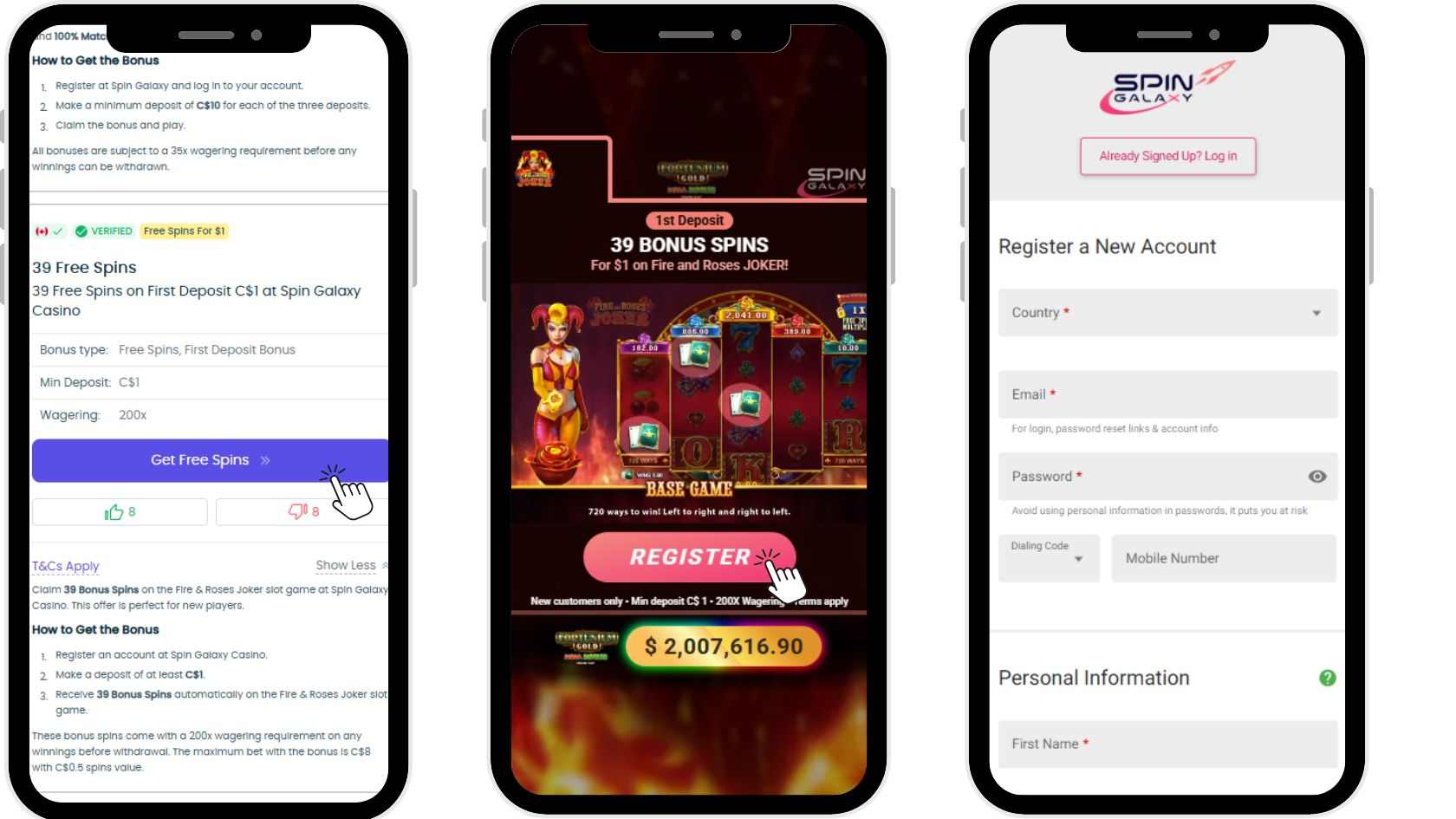 spin galaxy 1$ deposit bonus