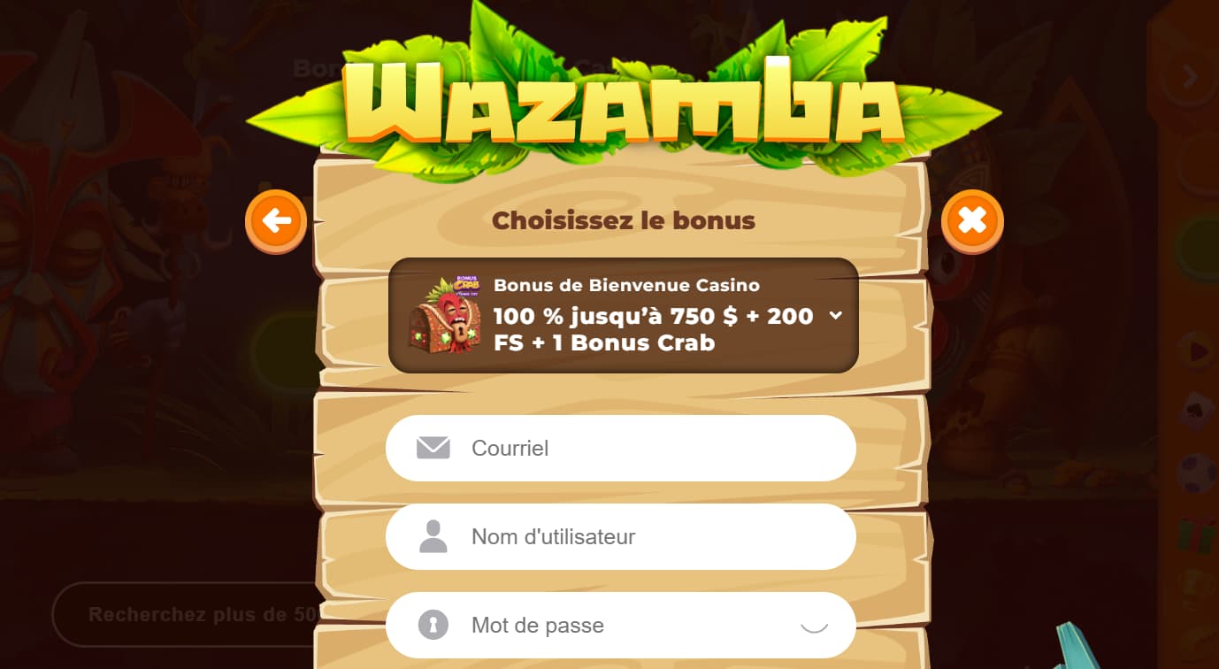 wazamba casino processus d’inscription