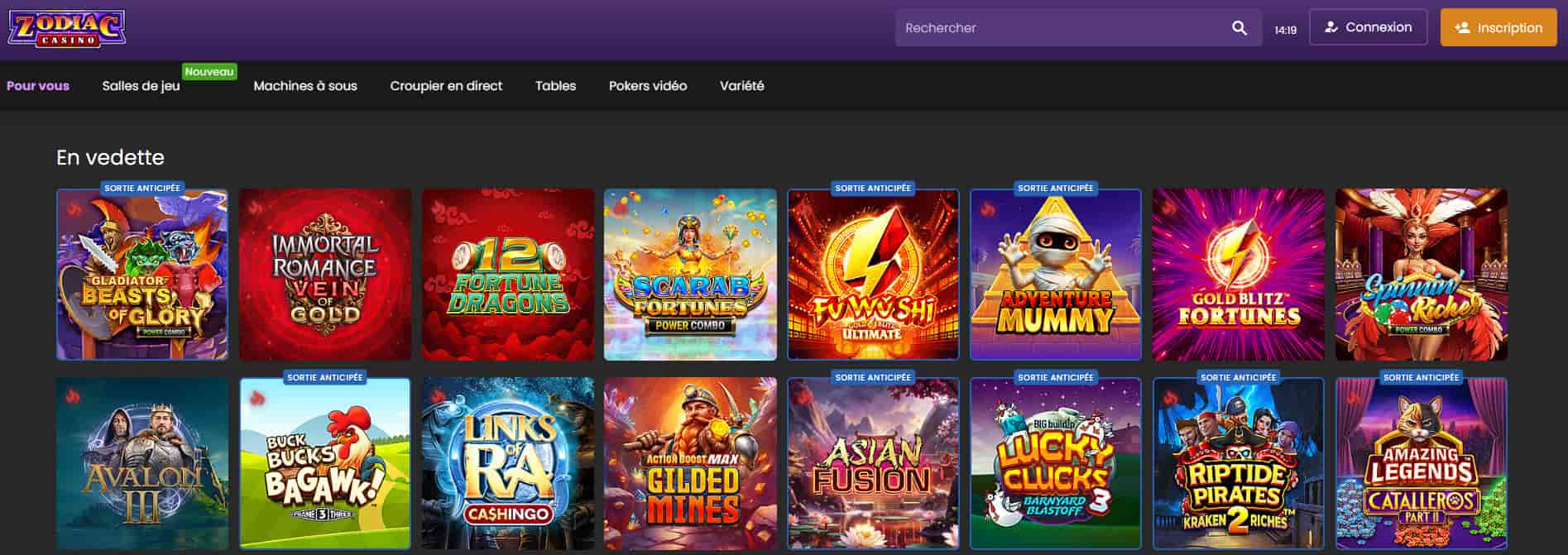 zodiac casino jeux